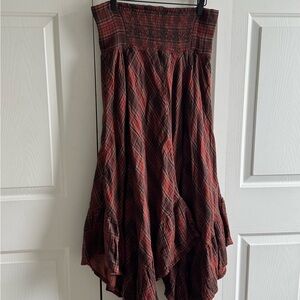 NATURAL LIFE Red and Brown Plaid Midi Skirt